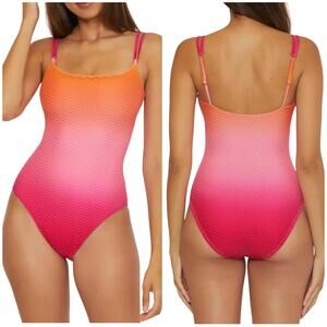 Trina Turk NWT Sun Opal One Piece Swimsuit Ombré Pink Orange Crochet Size 8
